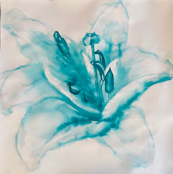 Lily in Aqua - Original Ink Painting