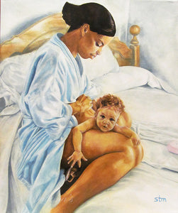 Mother's Comfort, African American Mother and Baby, Gifts for Her, Nursery Art, Black Art, Black Mother Art